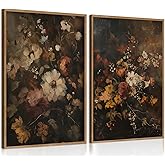 Vintage Floral Canvas Wall Art Dark Autumn Flower Wall Decor Moody Botanical Paintings Prints Rustic Cottagecore Posters for Bedroom Living Room Farmhouse Home Decoration(Unframed,12x16x2 Inch)