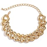 PINK TOWN Chunky Gold Necklace for Women,Vintage Punk Statement Necklaces Trendy Cuban Thick Link Necklace Gold Choker Accessories