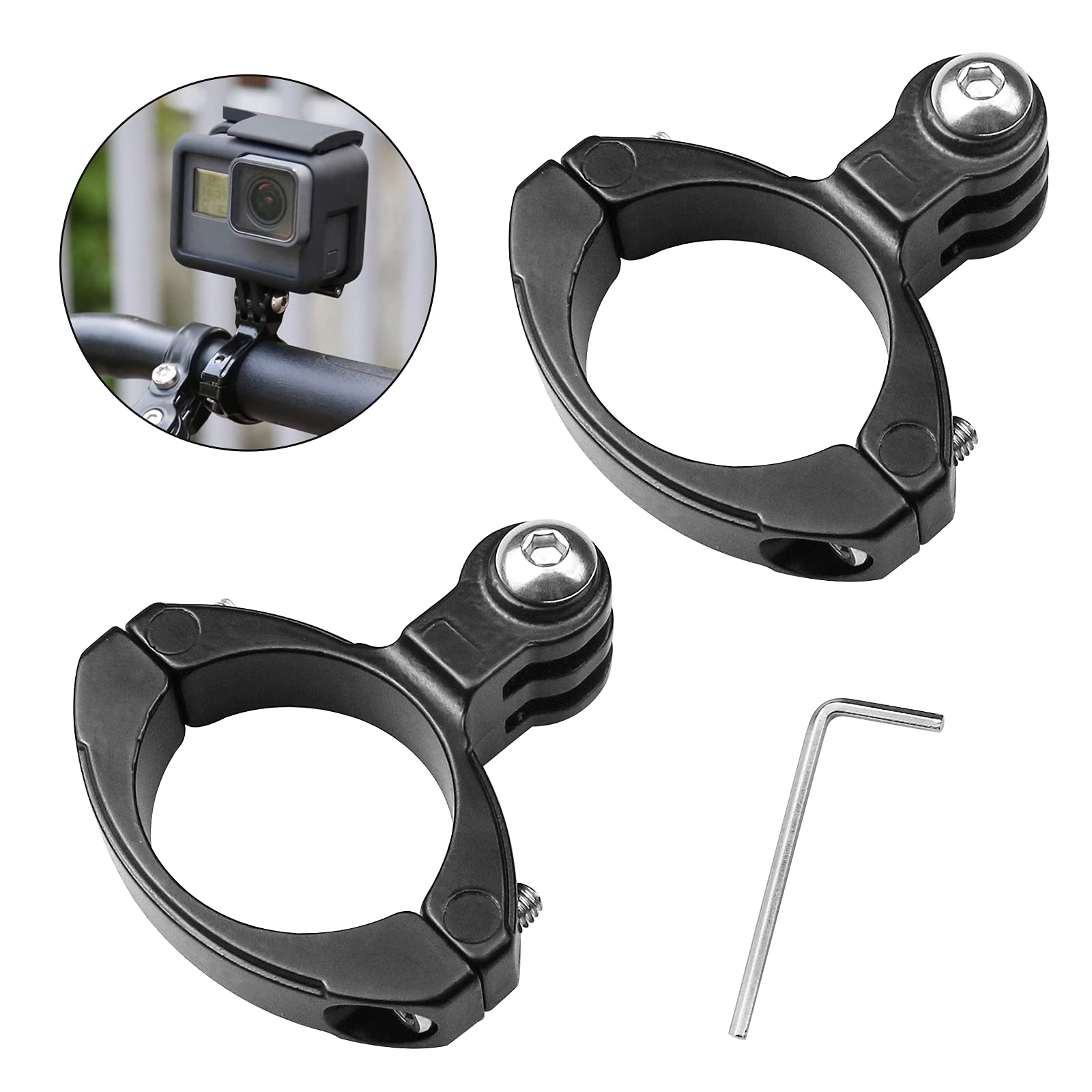 oupados 2Pcs Camera Handlebar Mount Adapter 26.5-32mm Aluminium Bike Motorcycle Standard Handlebar Mount for Action Camera- Black