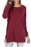 levaca Womens Round Neck Solid Side Split Loose