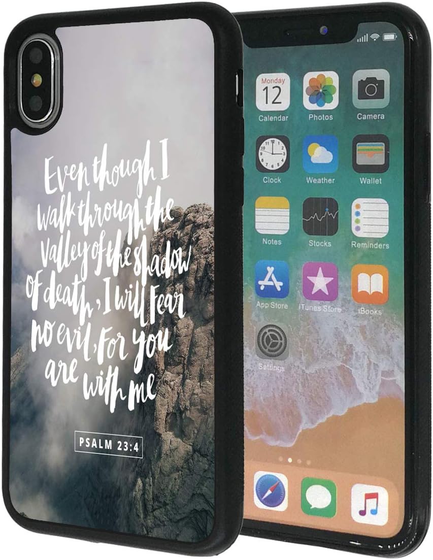 iPhone XR Case,Vobber Slim Anti-Scratch Architecture TPU Shockproof Protective Case Cover for iPhone XR 6.1" -Bible Verse Psalm 23:4 Mountain Clouds
