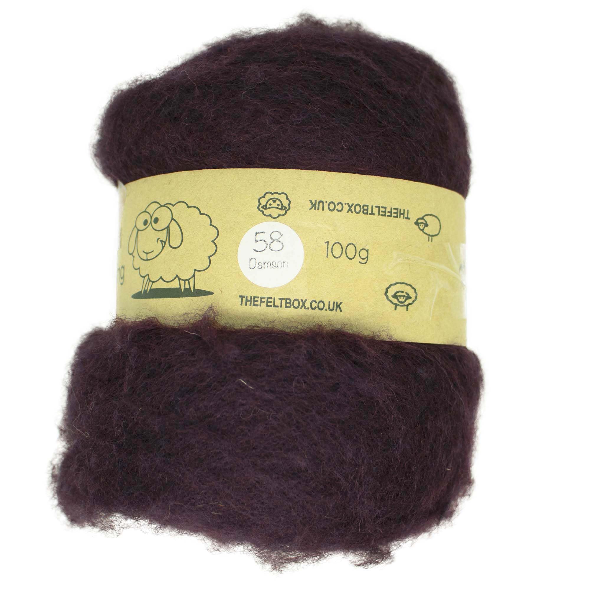 The Felt Box Needle Felting Wool Carded Batting : Short Coarser Mixed Together Fibres, Use as Core or Finish Wool 100 g | 3.5 oz- Damson #58