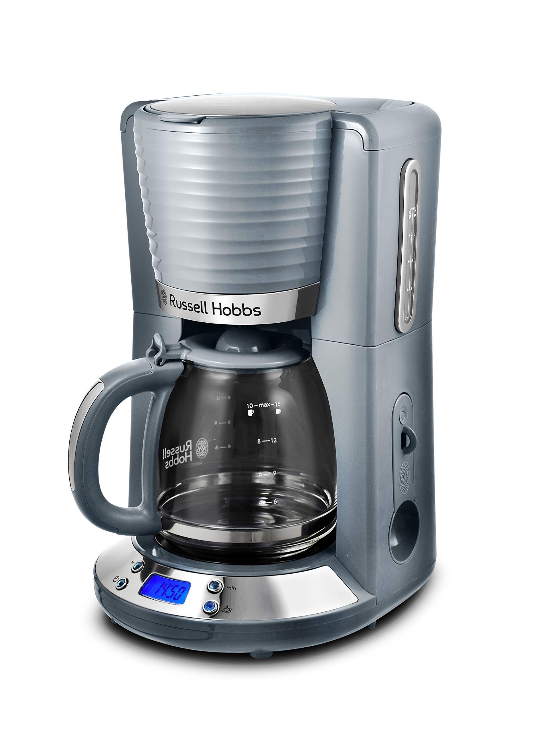 Russell Hobbs Cafetière Filtre [Programmable,Technologie Whirltech Pour Extraction & Arôme Optimaux] Inspire Gris (Verseuse En Verre 1,25L, 10 Tasses, Cuillère À Doser) Machine À Café 24393-56