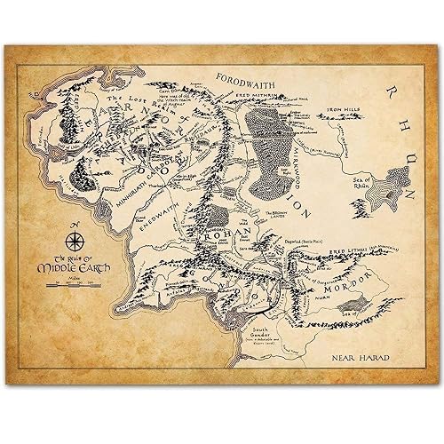 Map of Middle Earth - 11x14 Unframed Art Print - Makes a Great Gift Under $15 for Lord of the Ring and Hobbit Fans