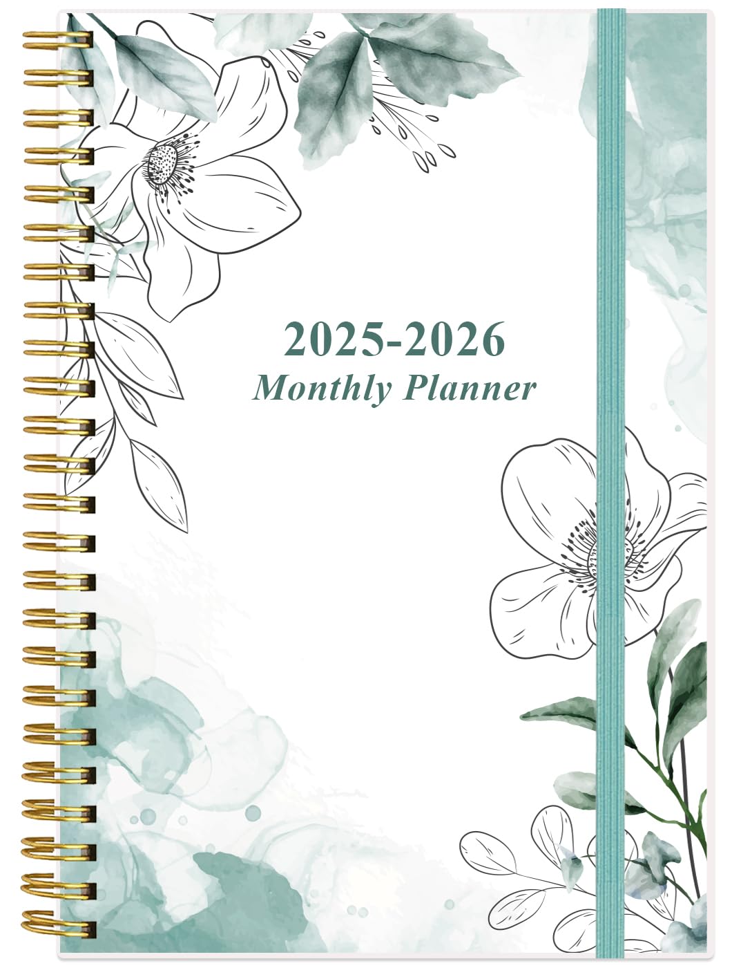 Photo 1 of 2025-2026 Monthly Planner - October 2025 - December 2026, Two Pages Per Month, 18 Monthly Calendar/Planner with Tabs, Strong Twin-Wire Binding, Inner Pocket, 6.4" x 8.5", Teal Flowers