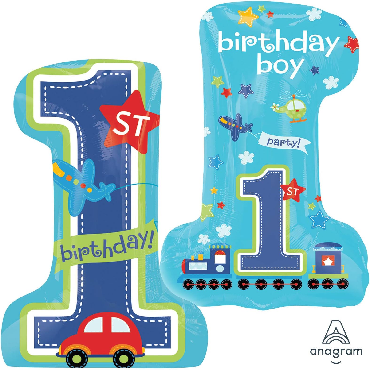 LOONBALLOON Boys Boy First 1st ONE #1 First All Aboard Car Train 30" Birthday Mylar Balloon