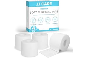 JJ CARE Soft Surgical Tape [Pack of 4], 2” x 10 Yards Soft Cloth Tape, Latex-Free Cloth Medical Tape for First Aid, Breathable Cloth Surgical Tape, Hypoallergenic Adhesive