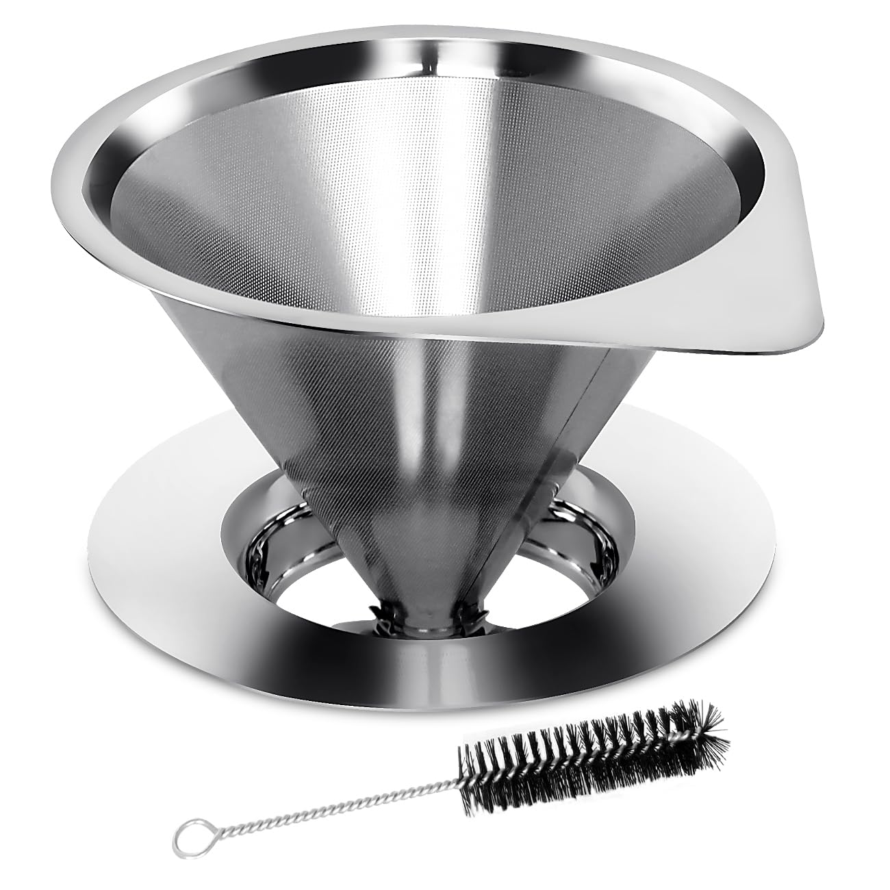 Photo 1 of LHS Pour Over Coffee Dripper Reusable Coffee Filter Paperless Coffee Filter Stainless Steel Pour Over Coffee Maker Cone Coffee Dripper for 1-2 Cup,Silver