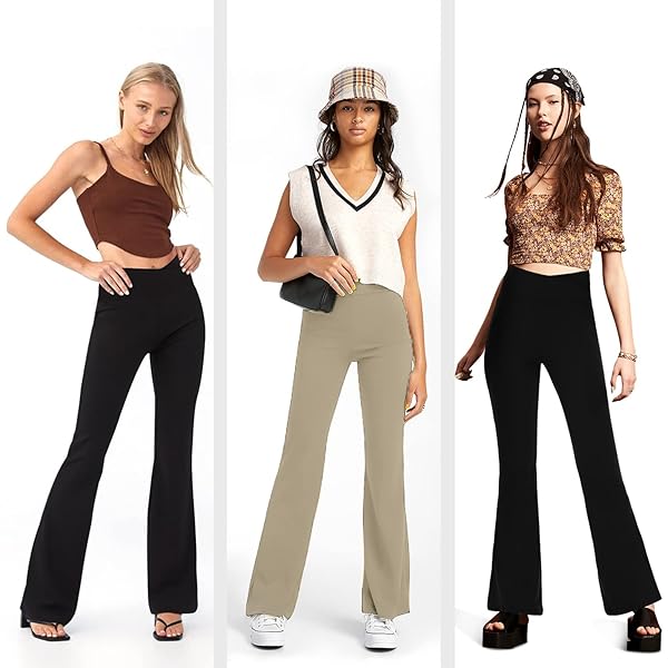 WOMEN’S BOOTCUT YOGA PANTS – FLARED LEGGINGS FOR WOMEN HIGH WAISTED WORKOUT LOUNGE BELL BOTTOM JAZZ DRESS PANTS LIGHT APRICOT