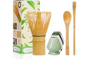 RANERANE Matcha Set Matcha Whisk(Chasen) with Matcha Whisk Holder,Matcha Scoop and Matcha Spoon, Matcha Making Kit 4pcs Cyan