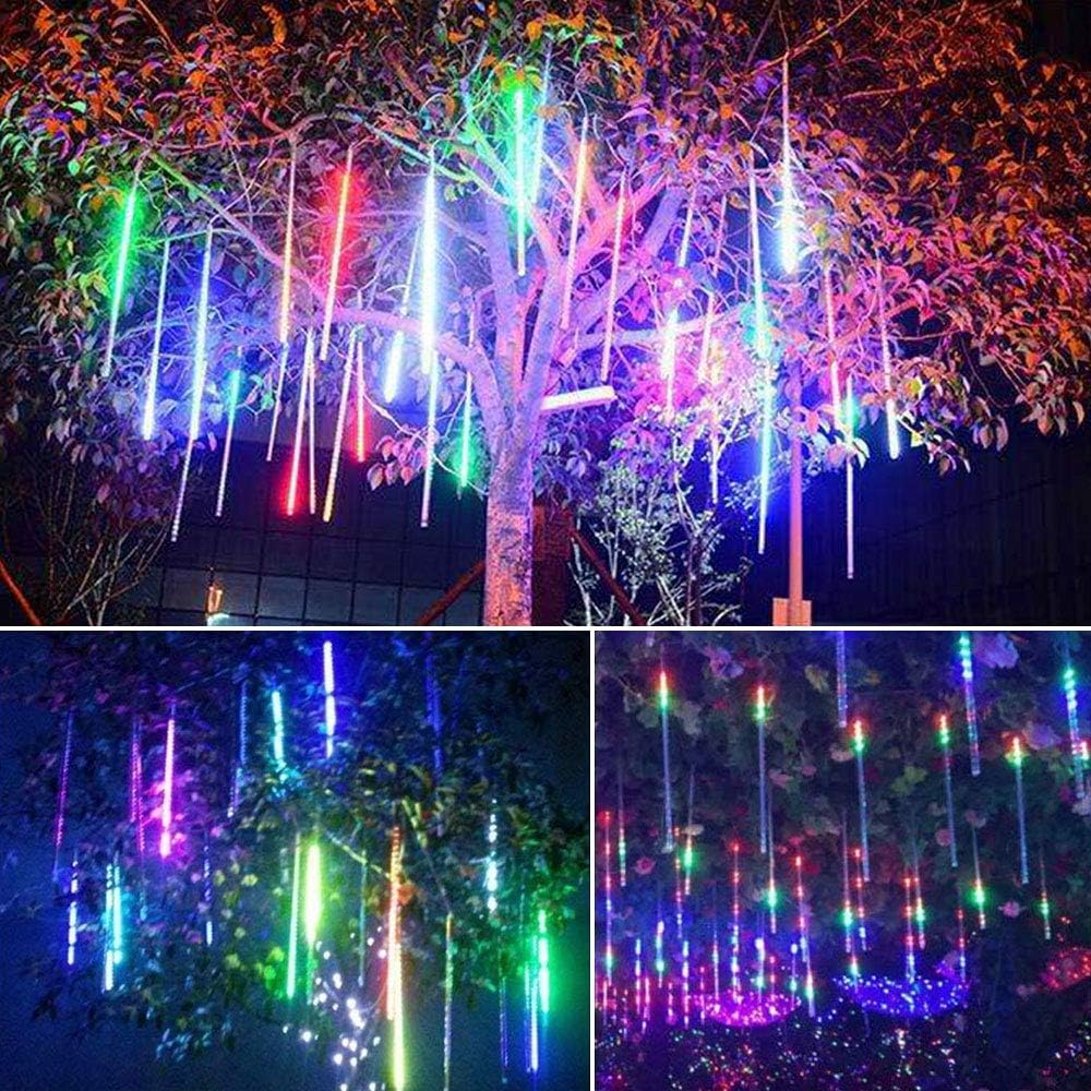 Rioddas Rodzon Falling LED 30cm 8Tubes Meteor Shower Light Gathering Rain Lantern, Christmas Tree Decorations for Party Wedding Festivals （Colorful）（not Included Plug）, White/Blue/Transparent [Energy Class B]