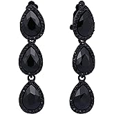 EleQueen Women's Austrian Crystal Teardrop Pear Shape 2.4 Inch Long Clip-on Dangle Earrings