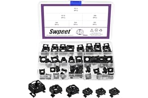 Swpeet 48Pcs 6 Sizes M4 M5 M6 M8 M10 M12 Black Zinc Plated Carbon Steel Snap-in Cage Nuts, Square Cage Nut, Rack Rail Retaine