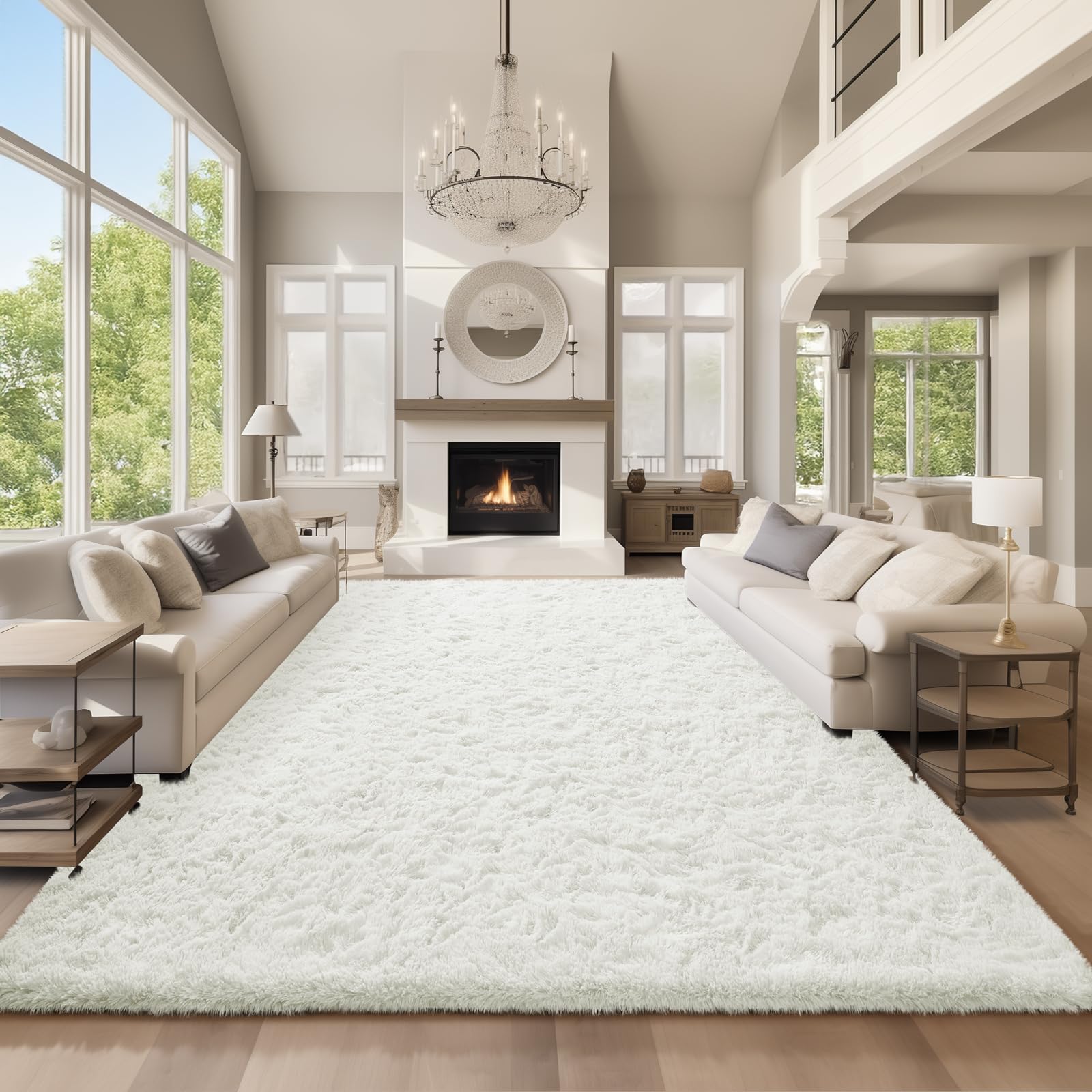 Photo 1 of Ophanie Area Rugs 9x12 Living Room, Large White Bedroom Carpet, Big Shag Indoor Thick Soft Nursery Rug, Fluffy Carpets for Boy and Girls Room Dorm Home Decor Aesthetic