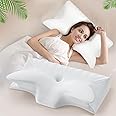 Hexus Cervical Neck Pillow for Pain Relief Sleeping, Ergonomic Memory Foam Pillows, Orthopedic Contour Neck Support Pillows with Cooling Pillowcase for Side, Back, and Stomach Sleeper, White