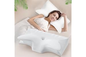Hexus Cervical Neck Pillow for Pain Relief Sleeping, Ergonomic Memory Foam Pillows, Orthopedic Contour Neck Support Pillows with Cooling Pillowcase for Side, Back, and Stomach Sleeper, White