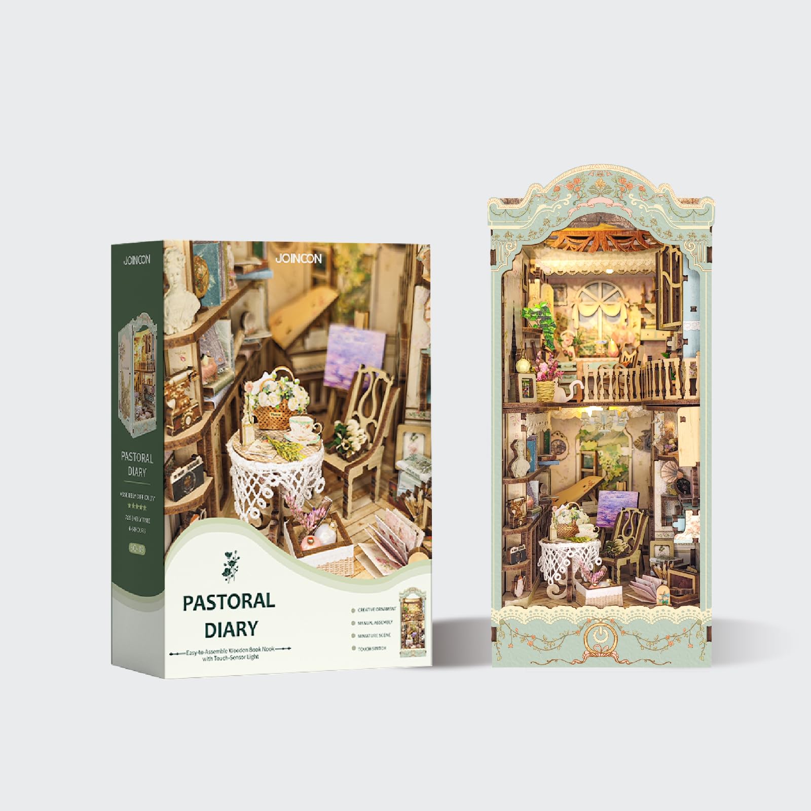 DIY Book Nook Kit Wooden Decorative Bookend Stand Model 3D Miniature House Kit for Adults - Pastoral Diary BookNooks (SQ-09)
