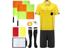 ZHOUBOAT Soccer Referee Jersey, 7PCs Soccer Referee Kit, Referee Cards, Whistle, Socks, Flags, Soccer Referee Costume for Adult