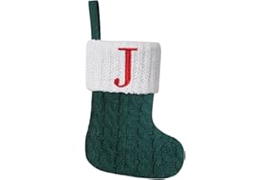 Pxniy Mini Green Knit Stocking,8.5 Inches Initial Monogram EmbroideGreen Christmas Stocking,Family Fireplace Hanging Ornament Xmas Holiday Decor Gift-Letter J