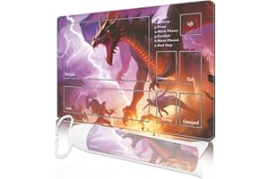 cyaboyibo MTG Playmat with Zones, MTG Playmat 24" x 14" TCG Card Playmats Stitched Edges Playmat for MTG with Storage Bag Smooth Surface Battle Game Playmat with Zones(Dragon MTG Playmat)
