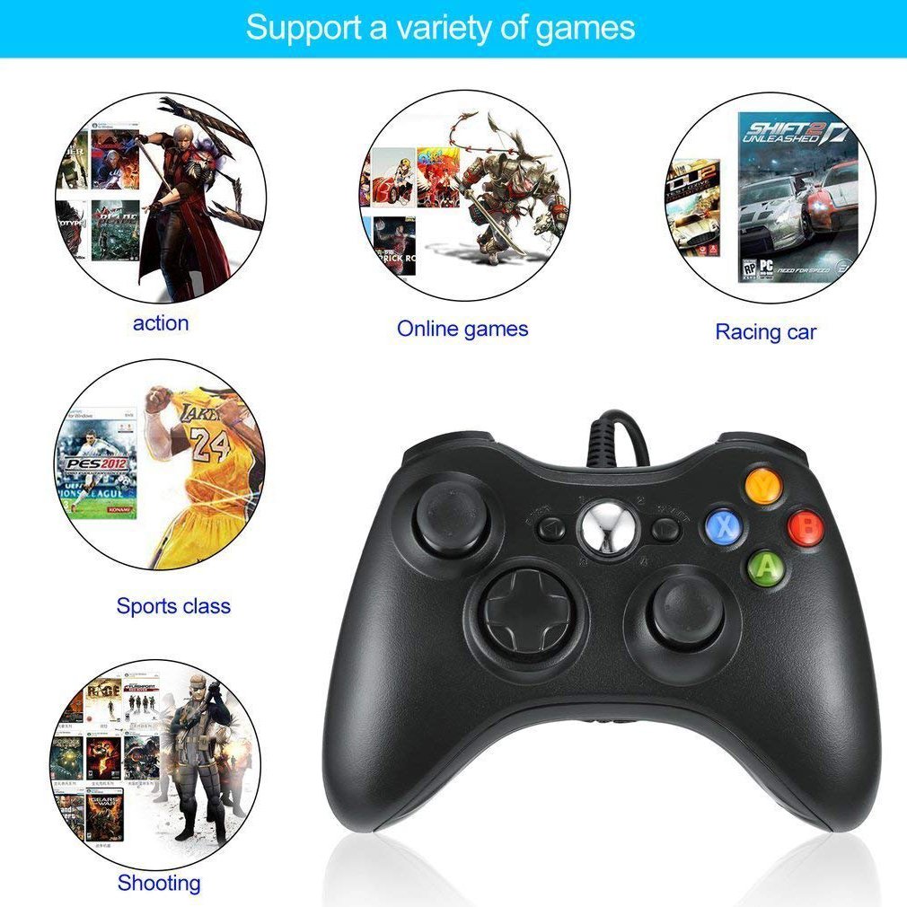 Maexus Xbox 360 Controller, Wired Controller for Microsoft Xbox Slim 360 PC (Windows XP/7/8/10), Android (TV/Phone/Tablet), PS3 - Black
