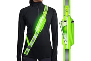 Ylzzrs Reflective Sash Gear for Walking at Night,LED Reflective Belt Safety Lights,Lights for Night Dog Walking,High Visibility Type-C Rechargeable with Phone Holder for Men Women