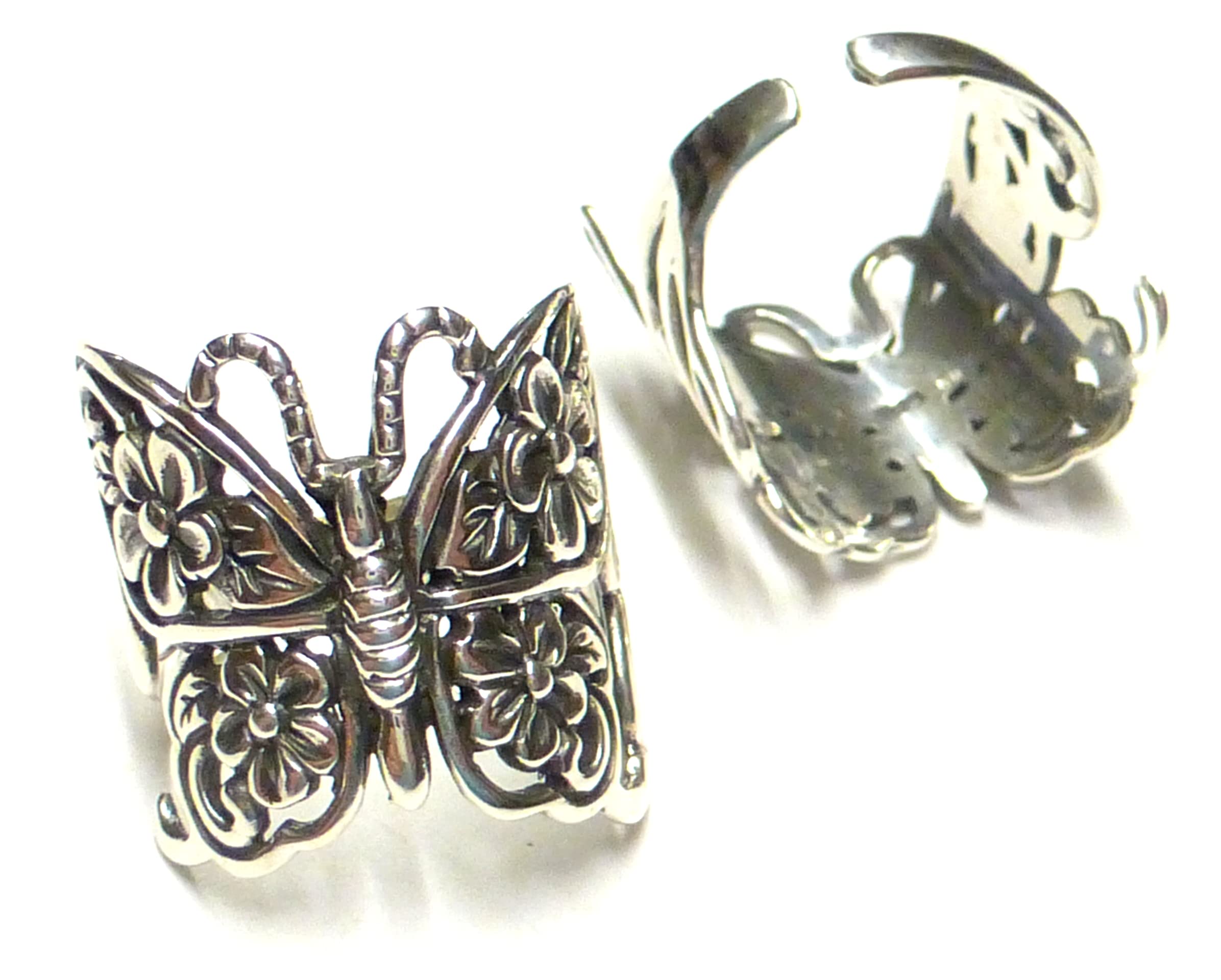 Ring Silver Butterfly Design Size 61 - 19.4 Open Ring Clasp 925 Sterling Silver Filigree Gift Jewellery Unisex