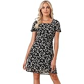 Allegra K Women's Floral Square Neck Short Sleeve Drawstring Ruched Dress