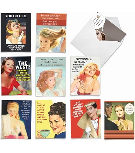 Anne Taintor Birthday Cards Funny Vintage Retro Greeting Card For Her, 4.25\" X 5.5\", Getting Lit In The Kitchen