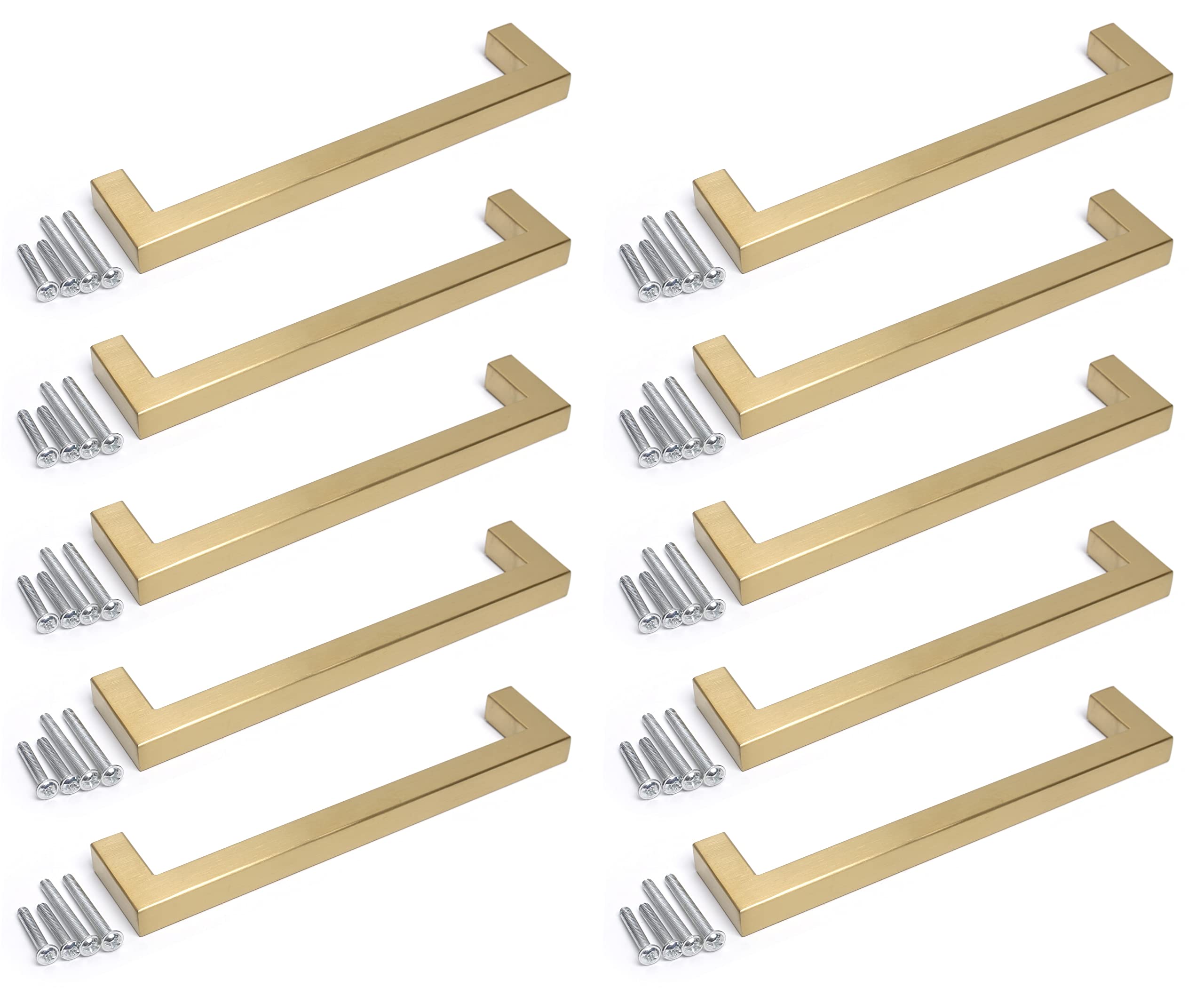 BSM Marketing Gold Finish Square Modern Kitchen Cupboard Cabinet Drawer Bar Door Handle Knob (10, 96mm) — image 1