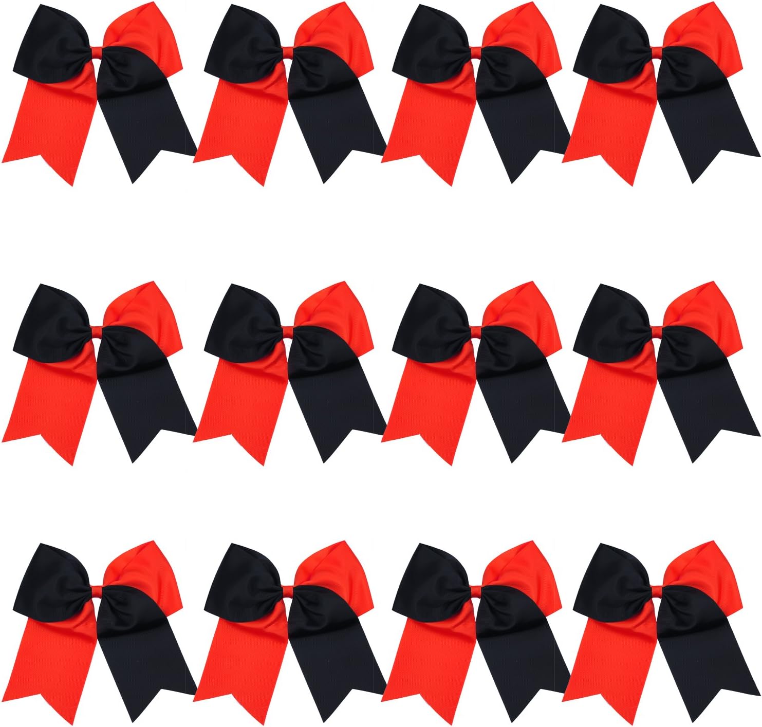 8 Inch 2 Colors Jumbo Cheerleader Bows Ponytail Holder Cheerleading Bows Hair 12 Pcs (Red/Black)