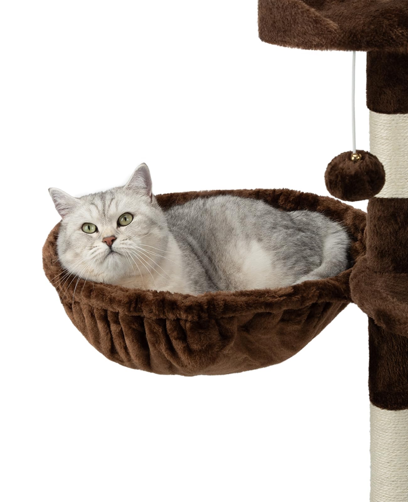lionto Lying trough made of soft plush for scratching post, Ø 40 cm, 15 cm deep, cozy sleeping trough for any cat tree with M8 thread, sturdy metal frame for small and large cats, brown