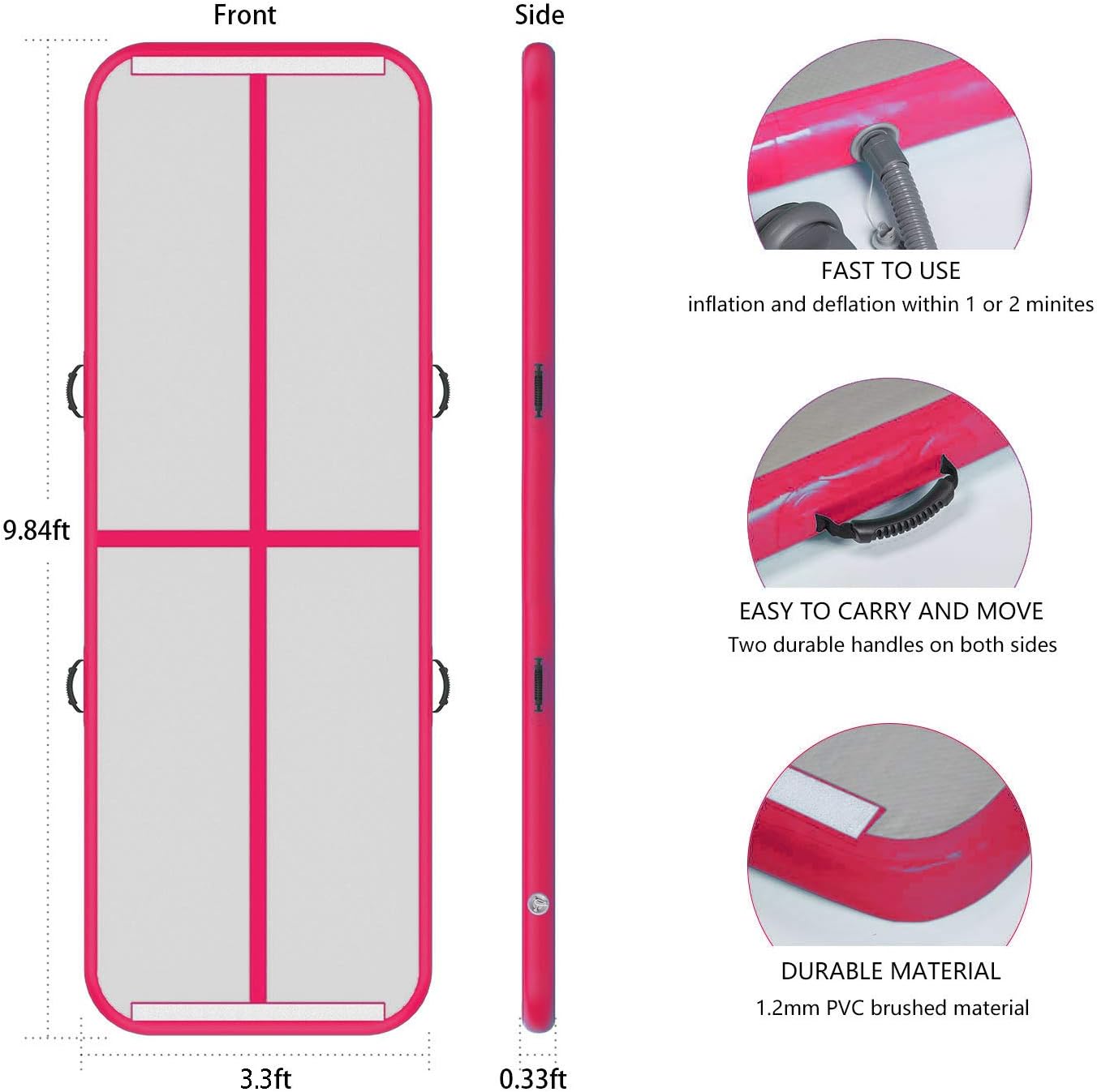 EZ GLAM 10ft/13ft/16ft/20ft Air Mat Tumble Track Inflatable Gymnastics Tumbling Track Mat with Electric Air Pump for Cheerleading/Practice Gymnastics/Beach/Park/Home use : Sports & Outdoors