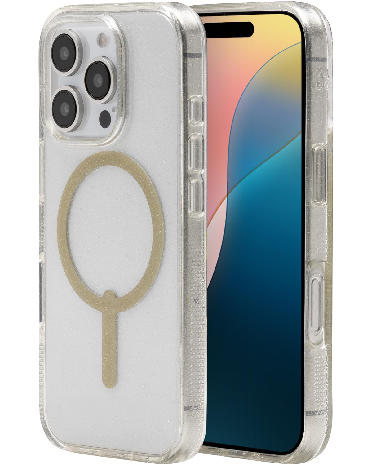 ZAGG Milan Snap Graphene-Reinforced Case for iPhone 16 Pro [6.3-Inch], MagSafe Compatible, Anti-Yellowing, Slim Design, Secure Grip, Fashion-Forward, Shockproof Phone Back Cover (Gold Glitter)