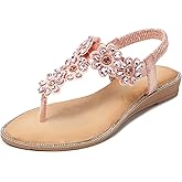 iCKER Women Sandals Rhinestone Dressy Casual Summer flat flip flops Comfortable Sandals