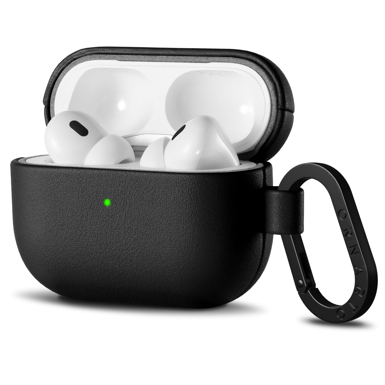 Photo 1 of ORNARTO Compatible with AirPods Pro 2 Case, Full Protective Leather Cover with Carabiner, for Airpods Pro Case 2nd / 1st Generation (2022/2019), Front LED Visible,Midnight Black