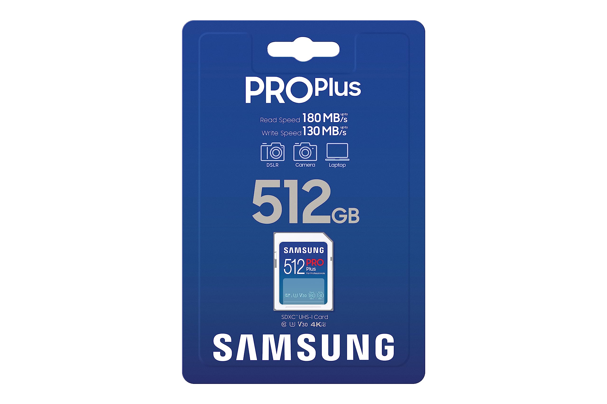 Samsung PRO Plus Full Size 512GB SDXC Memory Card, Up to 180 MB/s Reads/Writes, Full HD & 4K UHD, UHS-I, C10, U3, V30 for DSLR, Mirrorless Cameras, PCs, MB-SD512S/AM, 2023