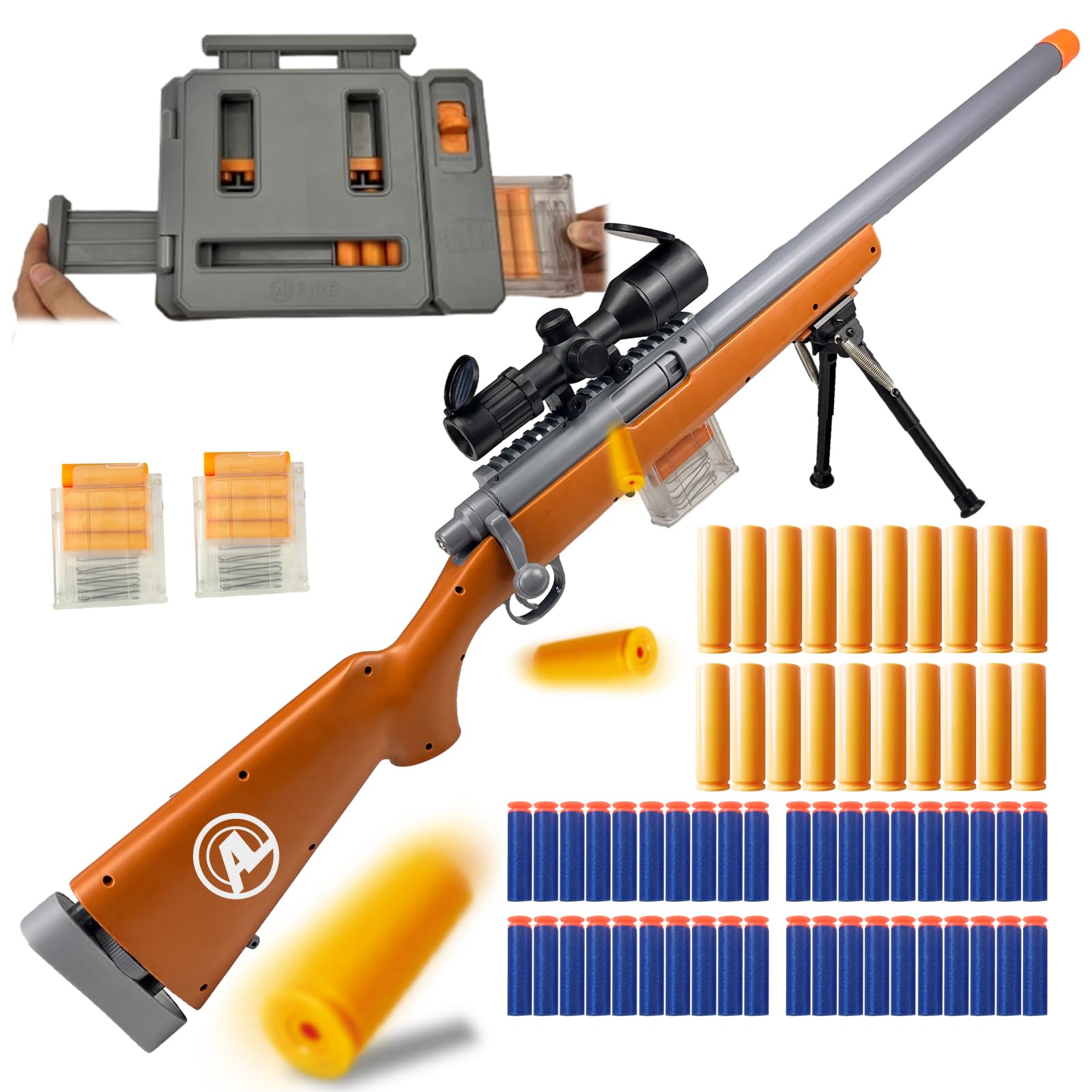 Photo 1 of AGM MASTECH M24 Soft Bullet Toy Gun, Empty Shell Ejecting Design, Enhanced Scope, Fast Dart Loader, 40 Soft Foam Darts, 20 Shells, 2 Magazines. Blasting Toy Foam Blaster for Boys and Girls.[Brown]