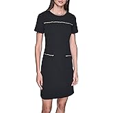 Karl Lagerfeld Women's Short Sleeve Chain Trims Scuba Crepe Shift Dress