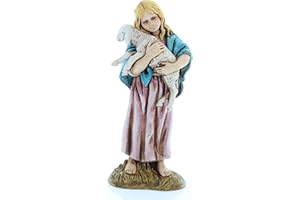 Moranduzzo Young Gypsy Woman with Lamb for Nativity Scene of 5 Inch Scale 1:15-Unbreakable Figures-18th Century Style, Hand-Finished Painting, Official Product, Made in Italy, Sculptor M. Landi