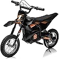 JoyWheel 24V Electric Off-Road Motorcycle, 250W Motor 13.6MPH Fast Speed Kids Dirt Bike, Electric Off-Road Motorcycle with Rear Wheel Suspension, Leather Seat, Metal Suspension, Black