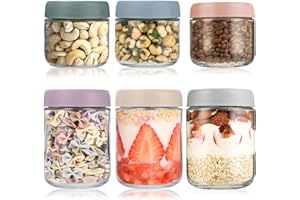 6 Pack Overnight Oats Containers With Lids, 16 oz +10 oz Wide Mouth Mason Jars Airtight Food Storage Glass jam jars for Chia 