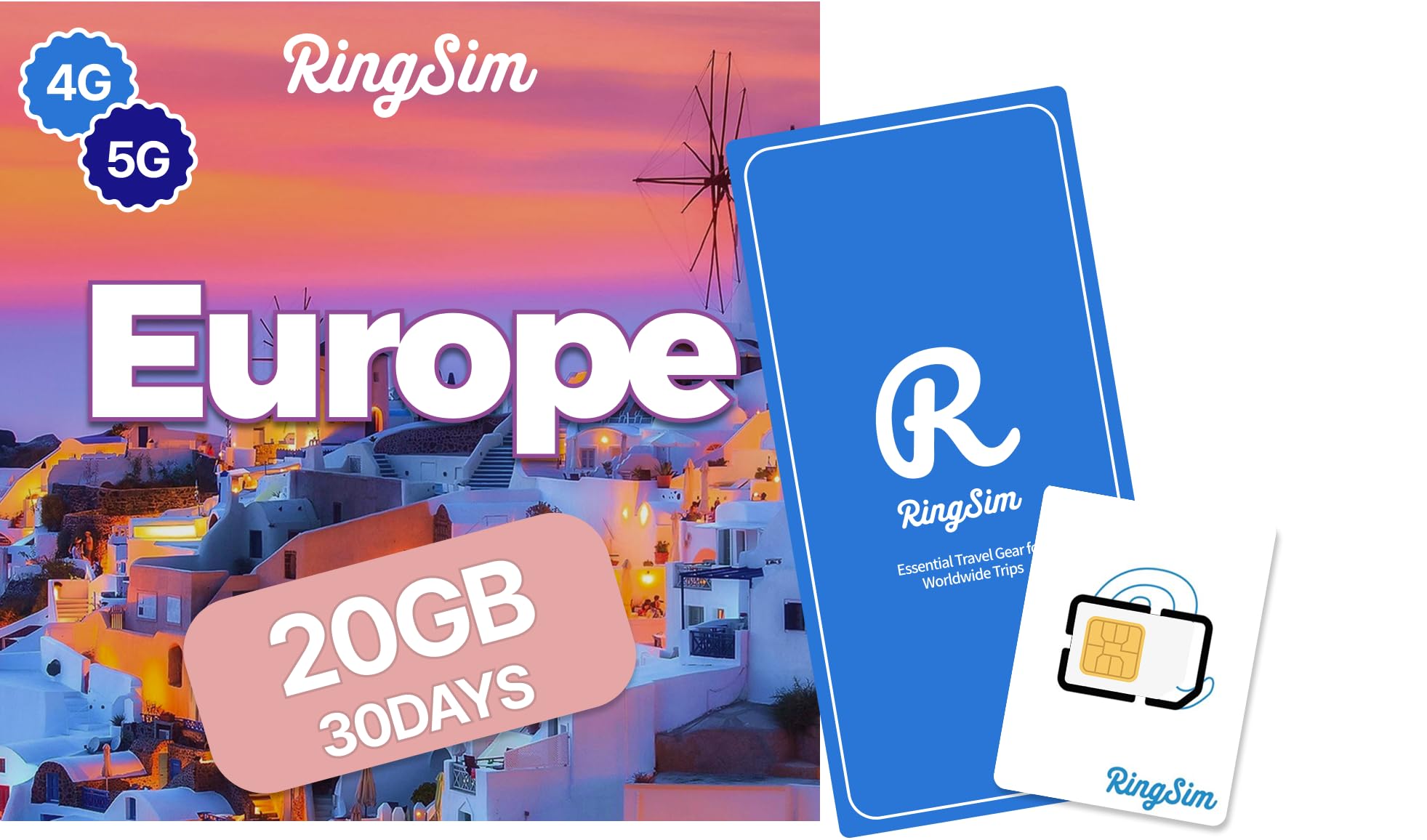 [SIM kit] Europe SIM Card | 30DAYS 20GB | UK, France, Italy, Spain, Germany | Prepaid SIM Card | 5G, 4G/LTE, Tethering, Hotspot | Plug and Play - No Activation Needed | 30DAYS 20GB