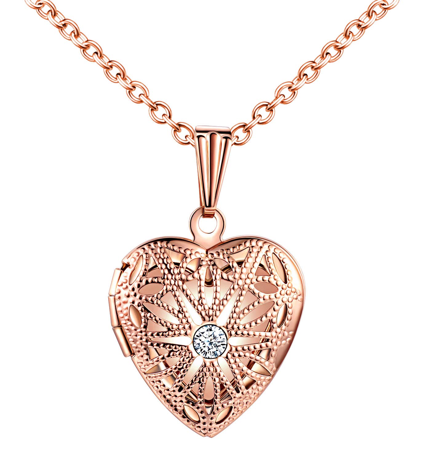 Locket Photo Necklace Heart Love Lockets Necklaces Stainless Steel 20"(50cm) Chain for Women with Gift Box Greeting Card
