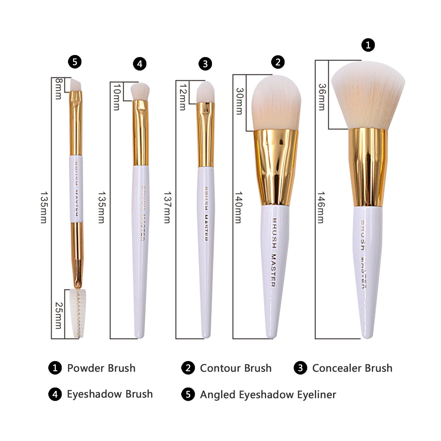 5 Piece Makeup Brushes Set Synthetic kabuki Powder Foundation Blending for Cosmetic Beauty brushes with Soft Light and Bouncy Vitamin-C Synthetic Bristles Outdoor Usage