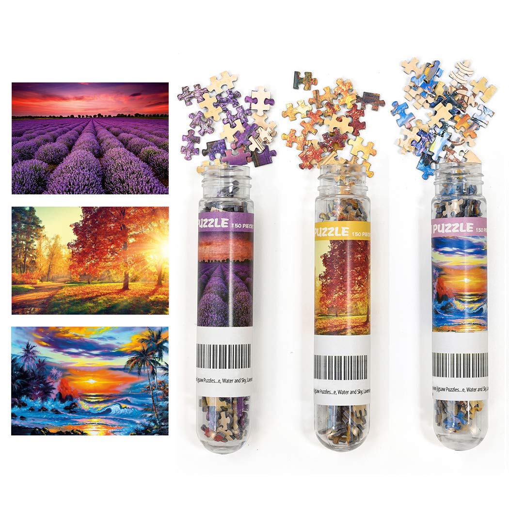 3 Pack Mini Jigsaw Puzzles 150 Pieces for Adults Small Jigsaw Puzzle 6 x 4 Inches Entertainment Toys For Home Decor (Lavender, Sunrise, Sunset)