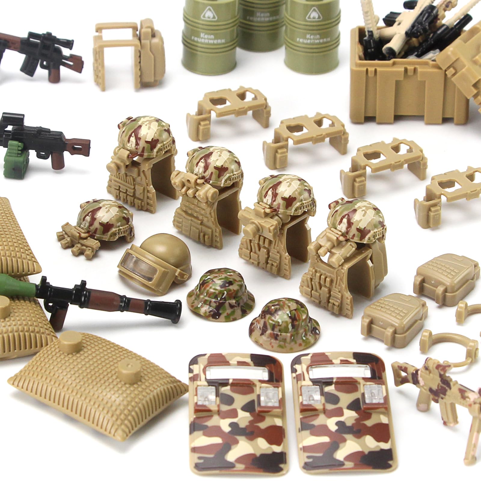 Feleph Militär Waffen Set Baustein Spielzeug Armee Modell für Soldatenfiguren Wüsten Tarnung Kampfanzug Armeetaktische Outfits Ausrüstungskit Stück 5