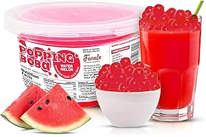 Fanale Watermelon Popping Boba Pearls, Vegan, Non GMO, Gluten Free, Fat Free, Perfect for Bubble Tea, Smoothies, Ice Cream, Desserts, and Beverages.