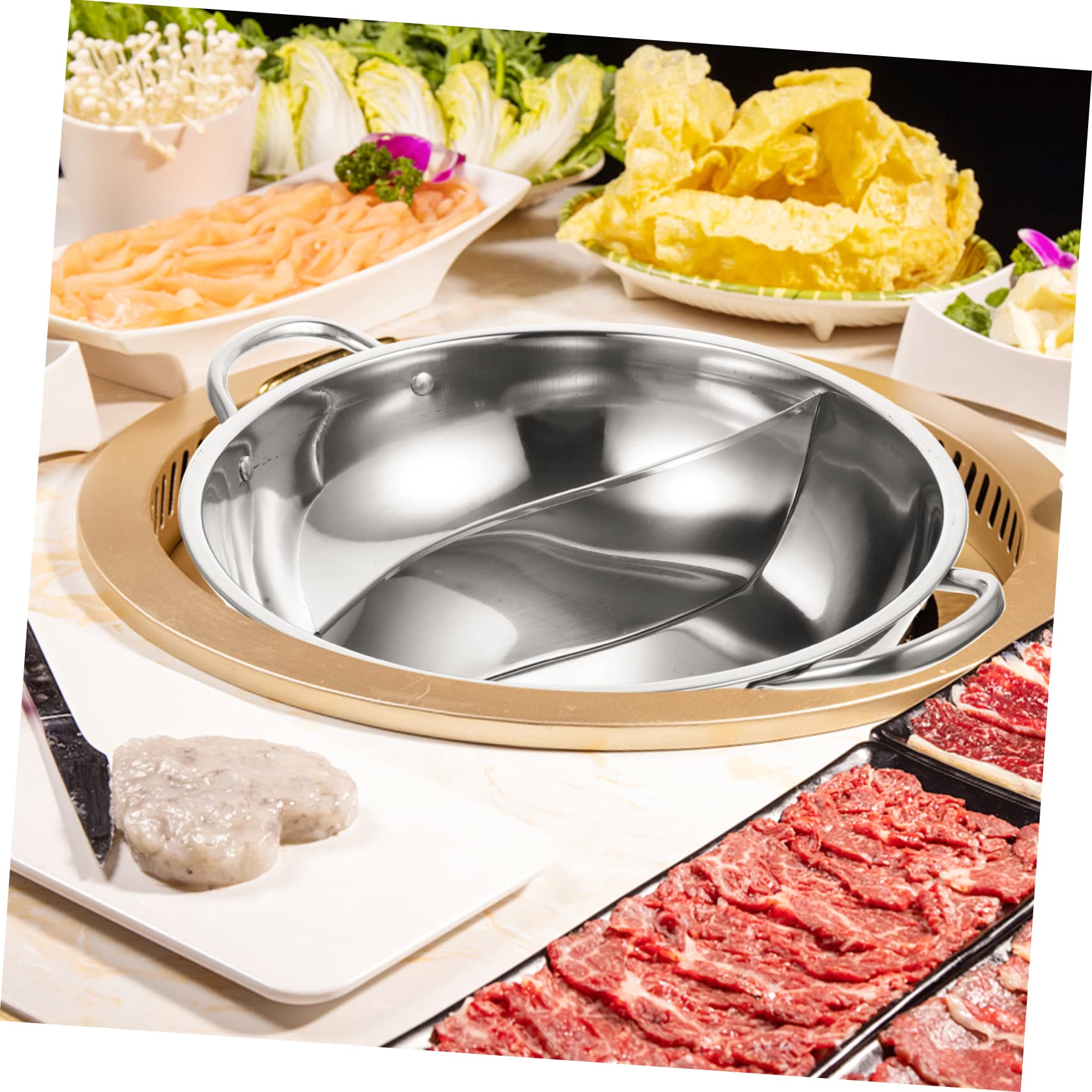 SHOWERORO Shabu Shabu Split Hot Pot Electric 304 Stainless Steel Double Flavor Hot Pot Cooker