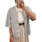 Wyeysyt Womens Cropped Knitted Cardigan Y2K Short Sleeve Button Down Sweater Cardigan Shirt Casual Solid Color Ribbed Outwear(Grey-M)